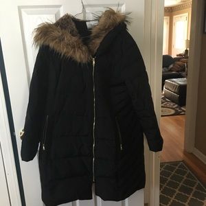Cole Haan winter coat with faux fur hood detail.